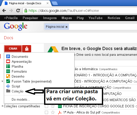 Configurando o Idioma Altere o idioma de seu Google Docs clicando em Settings (configuração).