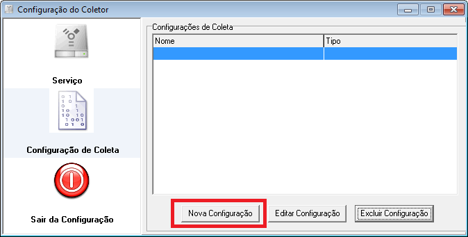 mostrado a tela com a lista de coletas configuradas,