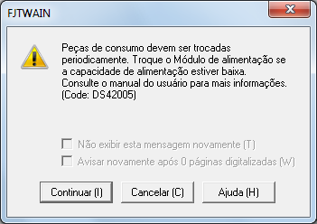 Capítulo 9 Mensagem de troca das A seguinte mensagem será exibida durante o uso do. Mensagem do Verifique a mensagem e substitua a Peça de correspondente.