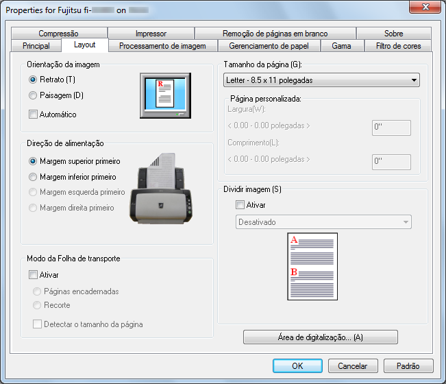 Capítulo 3 do Guia [Principal] Guia [Layout] do Inclui as configurações como os lados da digitalização, modo de cor (colorido / tons de cinza / preto e branco), resolução, brilho e contraste.