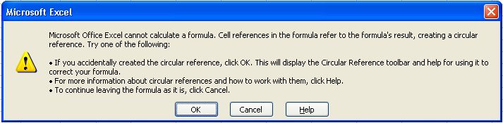 Exercício nº 5 - Referências Circulares Referências Circulares Um tipo de referência que, no Excel dá origem a um erro, é as chamadas referência circular.