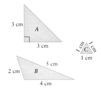 6. Observa os triângulos A, B, C e D e completa a tabela. Triângulo A Quanto ao comprimento dos lados Classificação Quanto à amplitude dos ângulos B C 7.