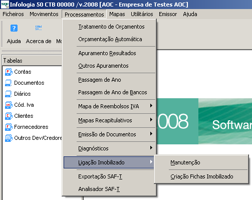 Ligação Imobilizado Passam a estar disponíveis duas novas opções em Processamentos/ Ligação Imobilizado que têm como objectivo a manutenção (preenchimento dos elementos em falta) do