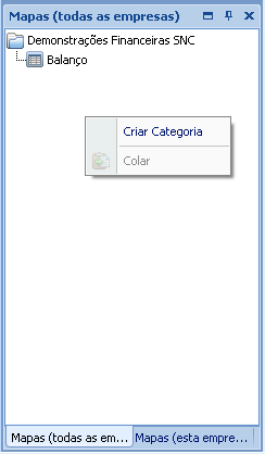 Se por sua vez focalizar o rato num Mapa da Categoria, então as opções do menu flutuante são contextualizadas e adaptadas ao item seleccionado, tal como demonstra a seguinte imagem.