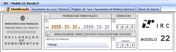 Permite imprimir a página editada do modelo seleccionado. Permite imprimir todos os justificativos presentes na página seleccionada.