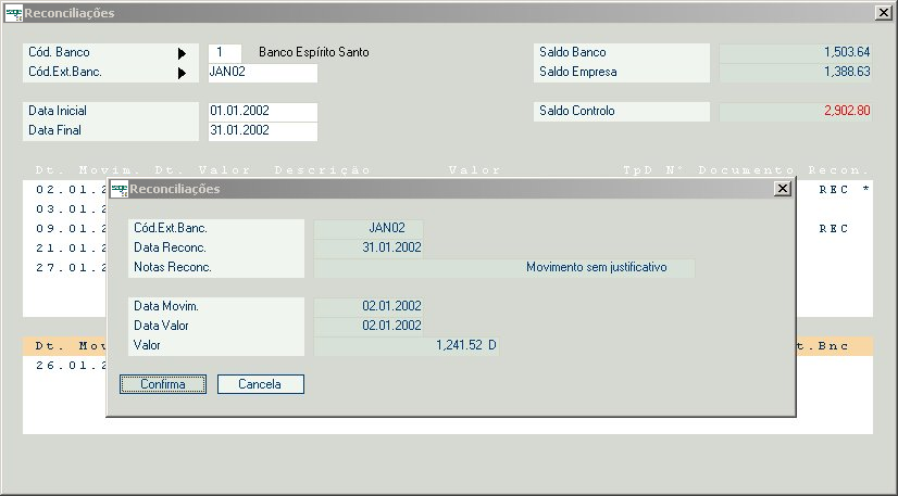 <F8> Notas O <F8> permite a introdução / edição de uma nota de reconciliação.