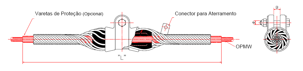 5 L = 2000 mm B = 19 mm Φ = M16 Figura 4 - Suspensão para cabo OPMW C = 490 mm L = 600 mm Figura 5 - Ancoragem para cabo OPMW 4.