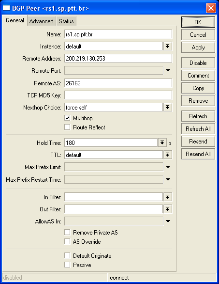 Exemplo cisco/quagga: router bgp 28365 neighbor 200.219.130.