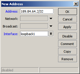 O RouterOS não implementa o conceito de interface loopback então damos uma volta nele.