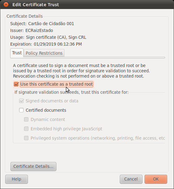 5. Carregue no botão Import. 6. Selecione Certificates na lista Display.
