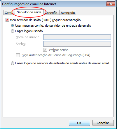6º passo: Na janela de Configurações de email na Internet.