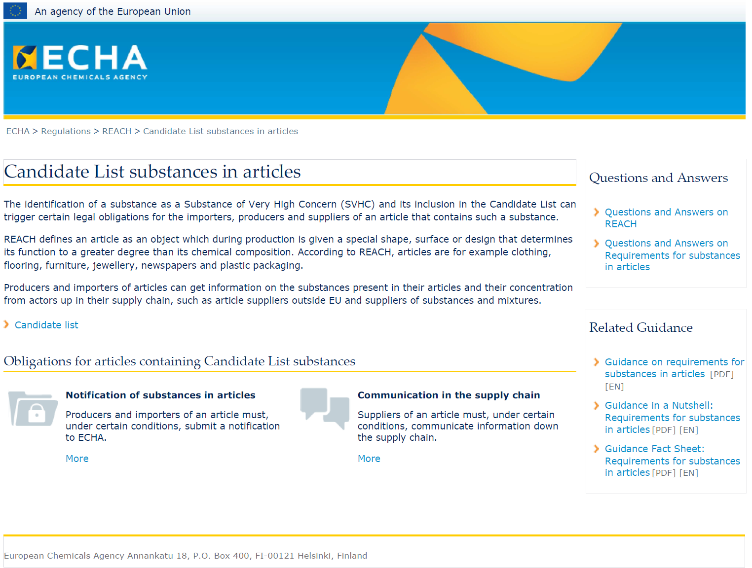 Substances in Articles website http://echa.europa.