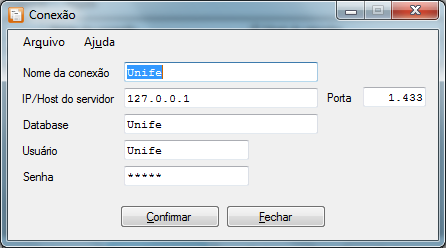 Executando o programa UnifeCliente.exe será apresentada a tela de login do ambiente de configuração. O usuário padrão gerado na instalação é admin e a senha Lojamixadm.