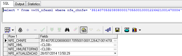 . NFE_DESSITUACAO = Em Branco - Imagem da Pesquisa do XML na Tabela vw05_nfexml, podemos ver que o mesmo foi registrado com sucesso.