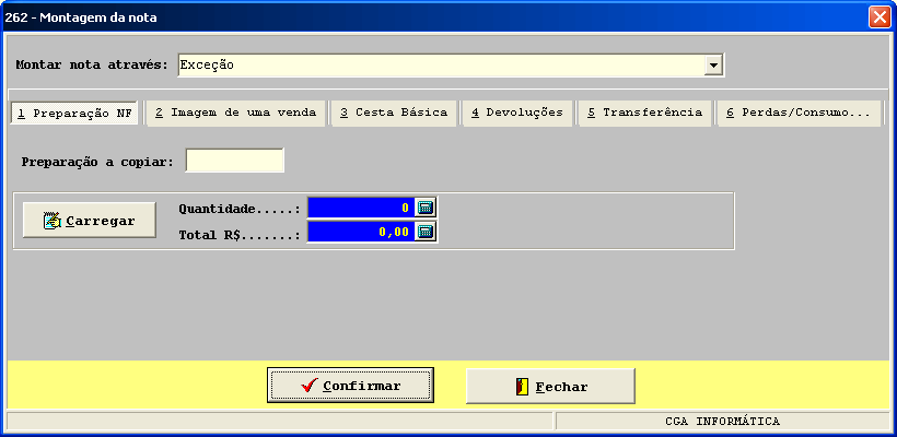 21 Montar nota através de: Imagem de transferências entre lojas: Através da tela 262 selecione a montagem, a preparação a copiar, clique em carregar, confira os dados e confirme conforme figura 14.