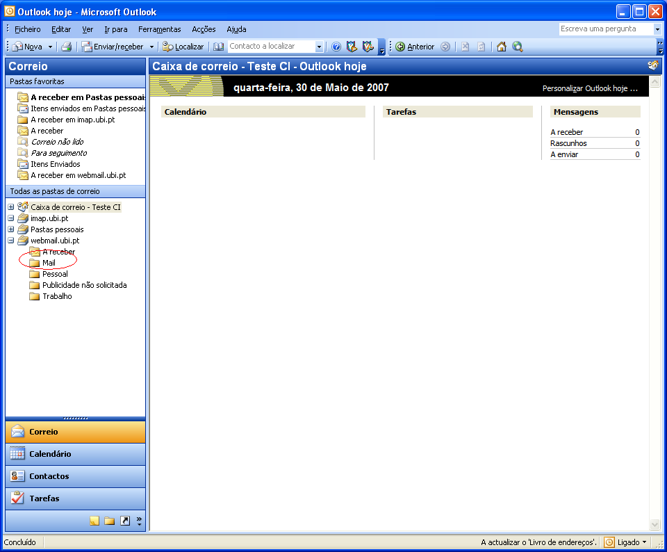 3º Passo Transferir o conteudo das pastas de Email do WebMail para o Exchange Notas: A nova conta de email no Exchange irá ter quotas.