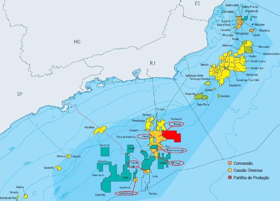 Ocorrência Potencial do Pré-Sal Área do Pré-sal brasileiro Áreas Excedentes da Cessão Onerosa (bilhão de boe)