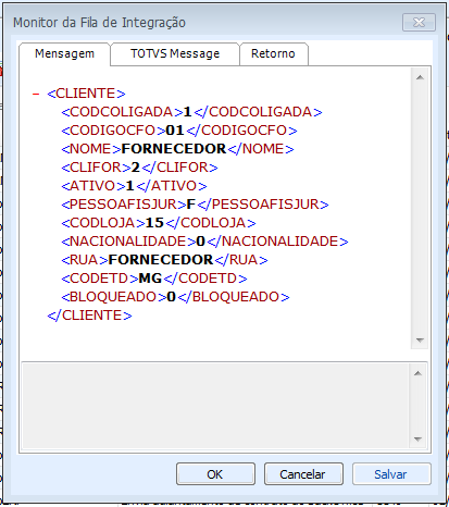 Exemplo de mensagem XML em detalhe (dois cliques no registro) 4.