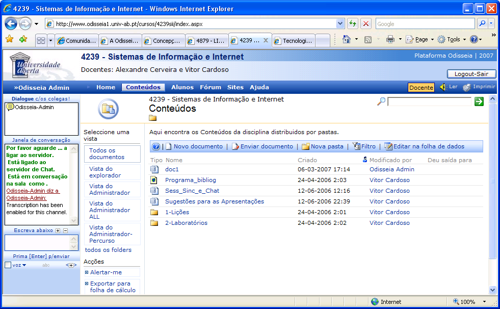 Aprender a Inovar, Vitor Cardoso, 2007 As 4 principais secções do sítio de uma cadeira