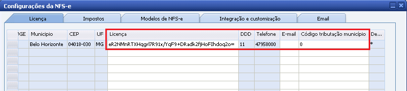 3.1.2. Configurações iniciais Através dos menus, NFS-e AGL => Configurações => Configurações iniciais, definimos as principais configurações do add-on. 3.1.2.1. Licenças Nesta aba serão exibidos os cadastros da empresa e suas filiais, caso o SAP esteja configurado para filiais múltiplas.