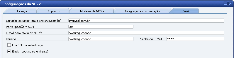 Utilizar como data de emissão; configuração opcional onde é possível escolher se a nota será enviada com a data de emissão própria do SAP ou se a data de emissão da nota será a data de envio para a