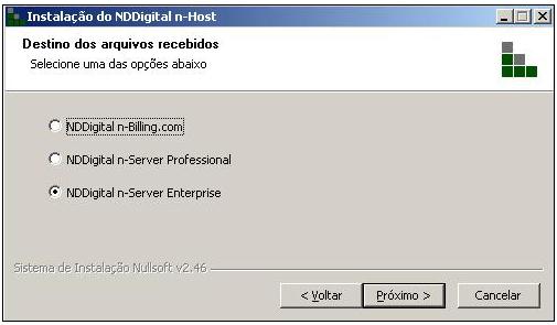 3 Destin: NDDigital n-server Enterprise Para instalar n-hst enviand arquivs para um n-server Enterprise, basta marcar a terceira pçã e clicar em Avançar. 4.3.3.1 Destin: NDDigital n-server Enterprise Chave de Identificaçã da Empresa Nesta etapa deve-se selecinar a pçã relacinada à chave de identificaçã da empresa.