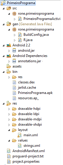 Anatomia de um Aplicativo Android Vários arquivo compões um projeto Vários são criados