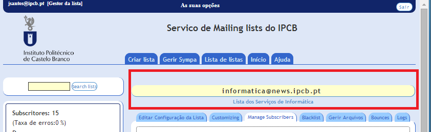 Figura 11 Gestão de Subscritores A adição de novos utilizadores (subscritores) pode ser feita um a um, para isso basta preencher o campo add user e selecionar Add, ou pode adicionar-se vários em