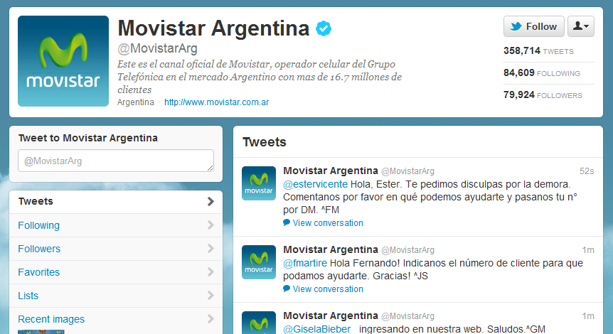 A Movistar interage intensamente com seus seguidores, com