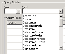 Novo: vcenter Fields para políticas inteligentes de VM Novo construtor de queries com variáveis incluindo: Datastore Cluster: