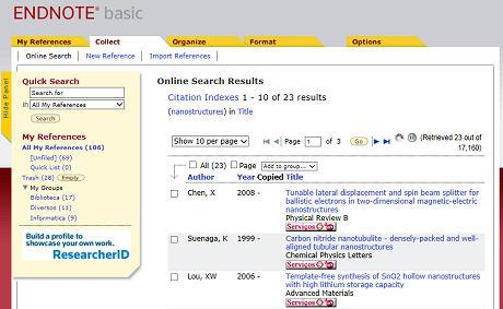 Selecione o(s) registo(s) que deseja transferir para a sua biblioteca e clique na opção Add to group Nesta opção pode selecionar um grupo anteriormente criado, pode criar um novo grupo (opção New