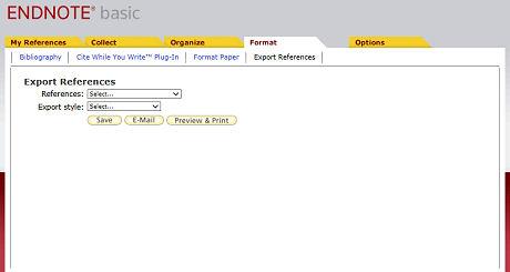 No campo References escolha as referências que pretende exportar: pode escolher um determinado grupo de referências ou toda a biblioteca de referências.