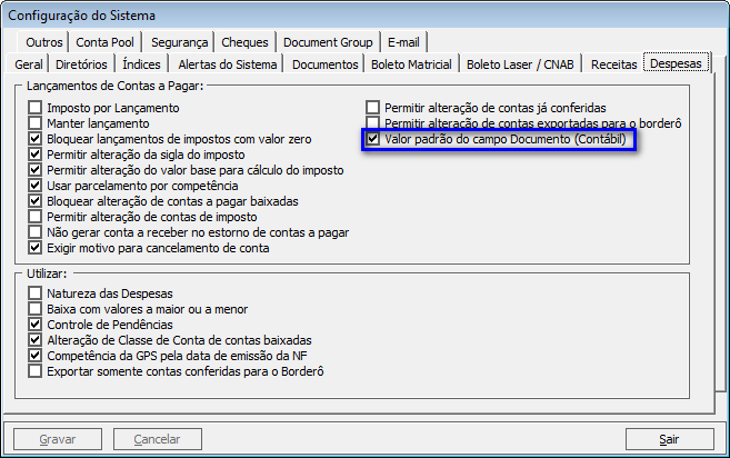 2. Campo Documento da tela de Contas a Pagar preenchido com a Data de Emissão da Nota Fiscal Outra novidade desta versão é a possibilidade de que o campo Documento (habilitado para integração com o