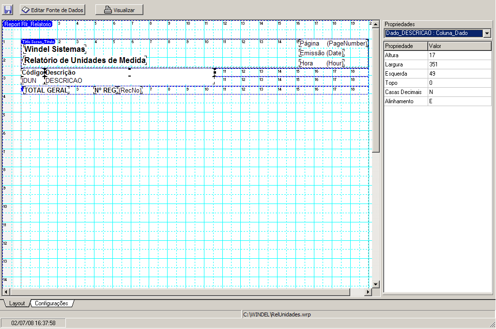 4. LAYOUT DO RELATÓRIO O layout do relatório permite entrar no modo designer do layout do relatório do software livre Fortes Report 1. 4.