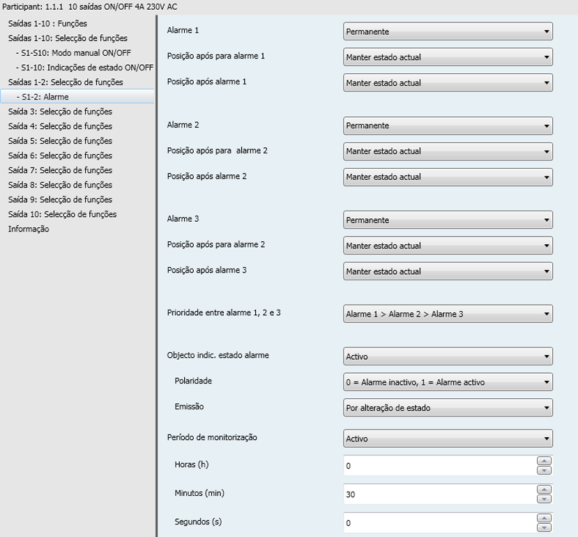 3.9.6 Alarme 3.9.6.1 Alarme 1 a 3 Alarme X Este parâmetro define se a função Alarme é permanente ou limitada no tempo.