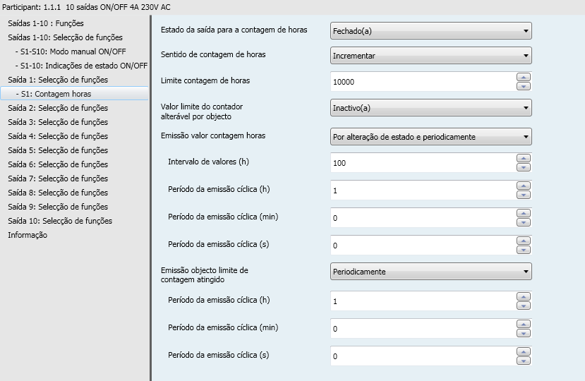 3.8.8 Contagem de horas A função Contagem horas permite contabilizar a duração acumulada em ON ou em OFF de uma saída.