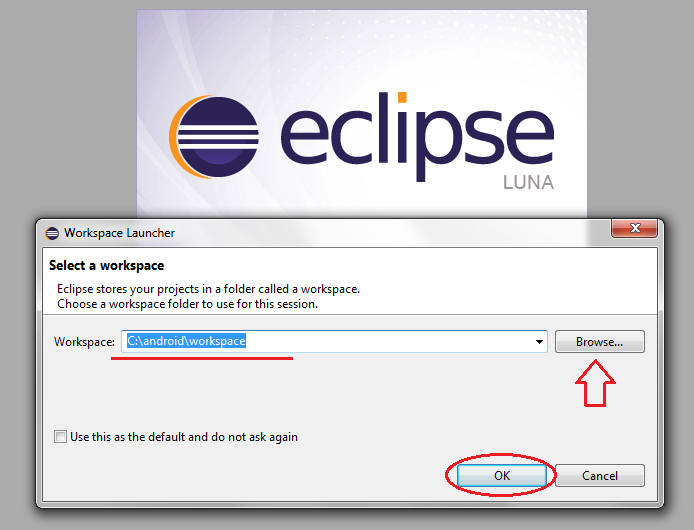 Feito isso, agora precisamos informar ao Eclipse o diretório do Android