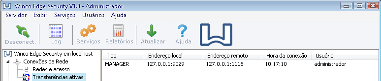 Lista de colunas disponibilizadas: Tipo: mostra o tipo de conexão que está sendo utilizada. As conexões são listadas de acordo com o serviço utilizado no Winco.