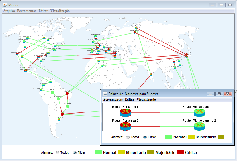 5. MAPAS O módulo MAPview fornece uma apresentação gráfica da rede, de forma hierárquica, com indicação de alarmes
