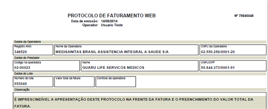 Se não houver inconsistência no arquivo enviado, aparecerá a mensagem de Arquivo enviado com sucesso e, somente neste momento, será gerado o número de protocolo de recebimento.