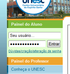 Localize no canto esquerdo do site o link Painel do Aluno.