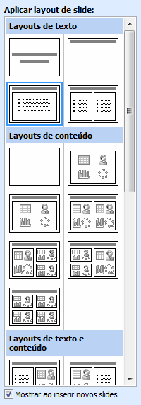 4. Criando Apresentação 4.1. Layout do Slide Universidade Federal de Pelotas Para iniciar a criação de uma apresentação no Power Point é preciso escolher um layout.