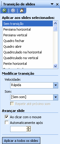 5.2. Animação para transições A transição de slide é um efeito que vai aparecer sempre que o usuário passar de um slide para outro durante a apresentação.