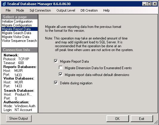 Nota: Você não pode executar operações de migração antes de fazer upgrade de seus bancos de dados. Nota: Antes de migrar os dados do relatório, faça um backup do banco de dados TL_REPORTS.