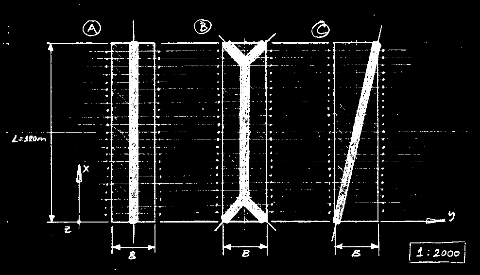 Figura 4.4 Soluções para a geometria da viga longitudinal principal Para esta análise teve-se o mesmo resultado que aquele observado na variação da secção.