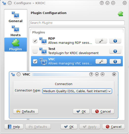 3.5 Gerenciando a configuração do Remote Desktop Connection Usando o botão de Configurações Configurar o KRDC.