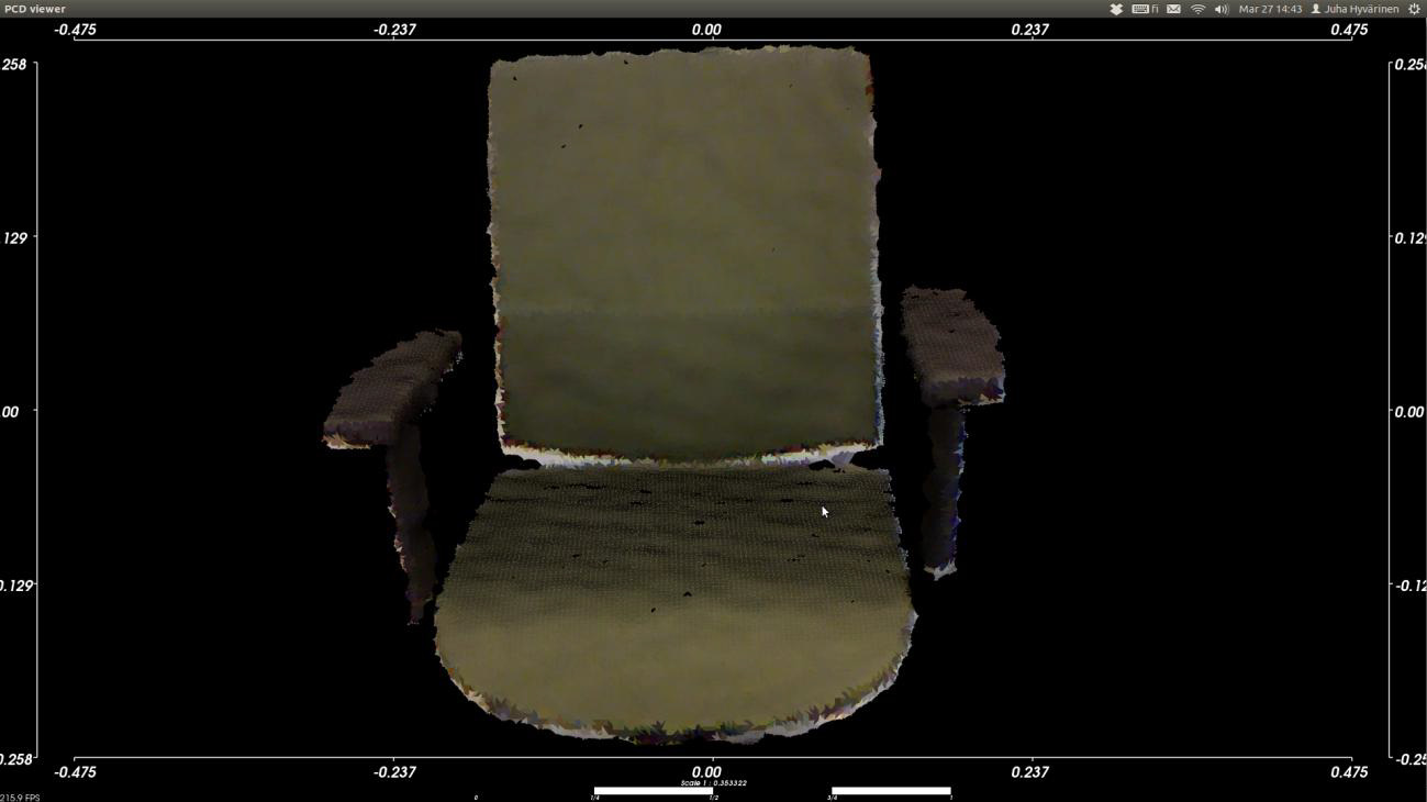 26 Figura 10 Imagem e nuvem de pontos de uma cadeira que serviu como referência para os testes (a) Imagem da cadeira real (b) Nuvem de pontos de uma cadeira Fonte: Hyvarinen (2012).