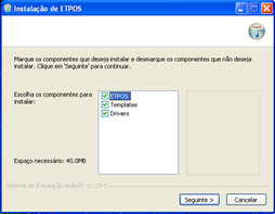 Instalação A instalação do ETPOS em Windows deve ser realizada dentro de uma pasta existente na raiz (C:\).