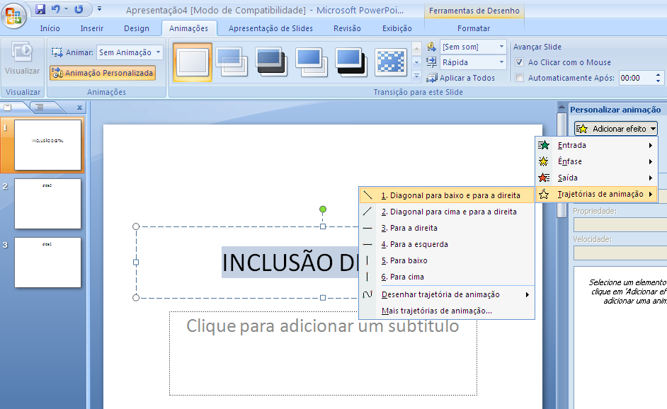 16. Transição de Slides A Microsoft Office PowerPoint 2007 inclui