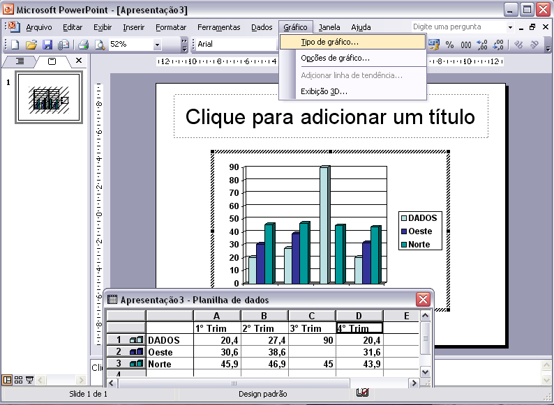 12 ALTERANDO O ESTILO DO GRÁFICO Quando inserirmos um gráfico no slide, este já está predefinido pelo software,